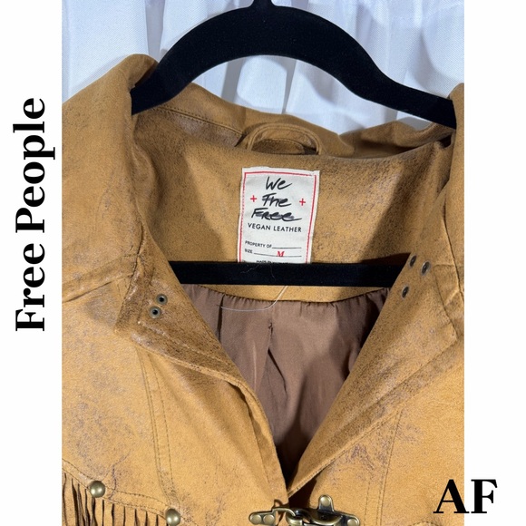 Free People Knox in Oiled Brown Vegan Leather Fringe Jacket Medium New - Picture 8 of 8